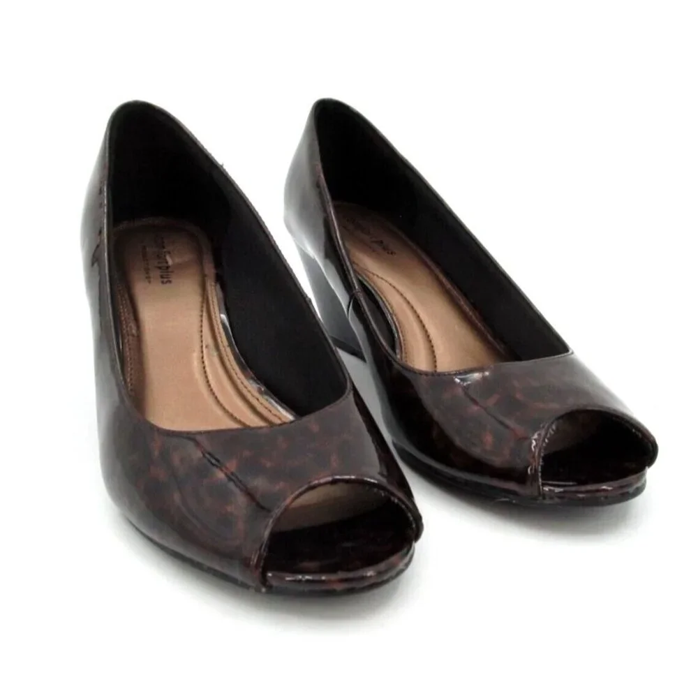 Comfort Plus by Predictions Wedge Heels Womens Sz 8 Animal Print Open Toe Pumps - Picture 5 of 15